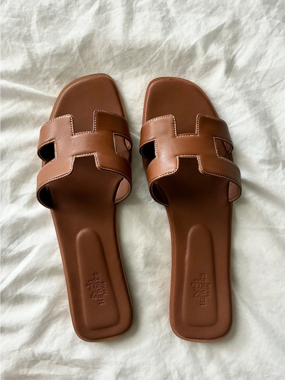 Brown Leather Slide Sandals - Styled